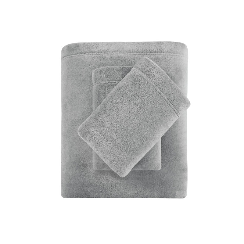 Twin Gray Solid Microfiber Plush Sheet Set