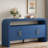 4-door Elegant Console Table With Natural Embossed Texture, Curved Edge And Metal Handles-1867305831