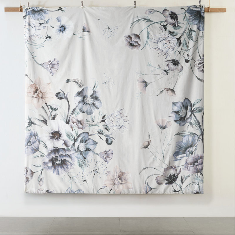 Ensemble de housse de couette en coton 3 pièces - Grand avec imprimé floral, Queen Duvet Cover + 2 Shams, Blue