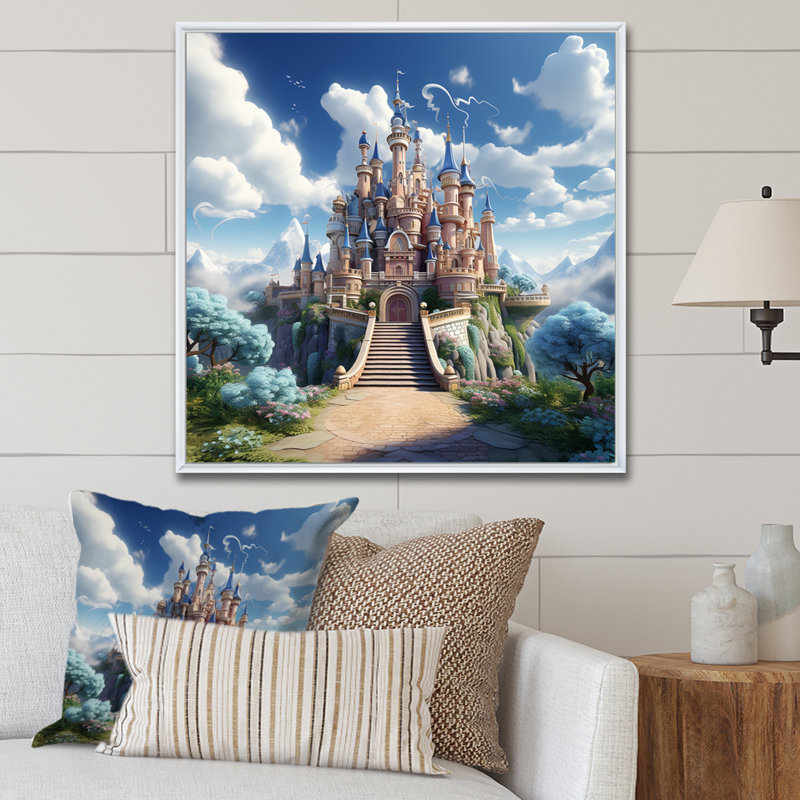 Princesse, château magique, rêves I - châteaux, art mural, H 16 po x l 16 po x P 1 po, Cadre flottant blanc