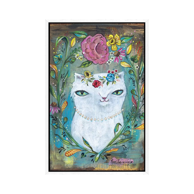 White Kitty 1 Piece Wall Art on Canvas, 101.6 cm H x 66.04 cm W, White Framed