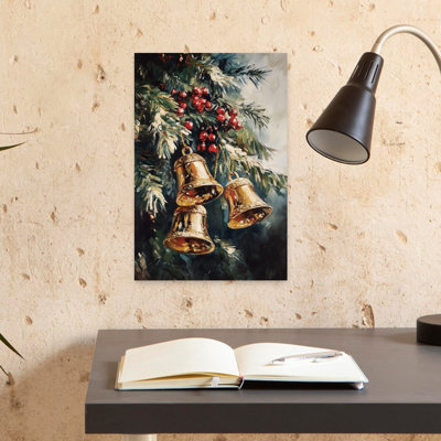 Christmas Bells And Berries Classic Elegant Traditional Fir Pine Nature Winter Wall Art Print 1 Piece Wrapped Canvas Wall Art