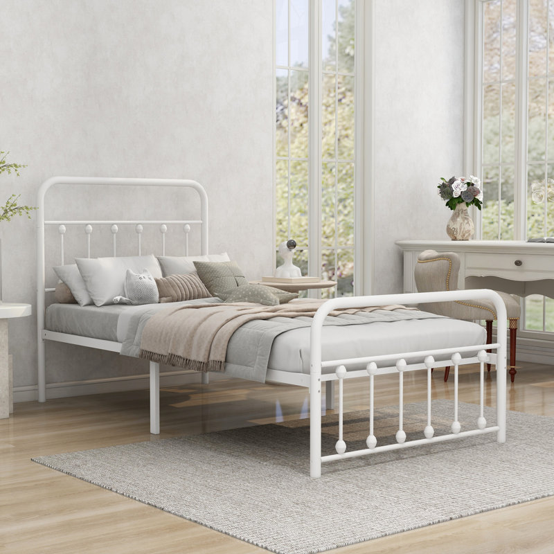 Lit plateforme en métal, Blanc, Simple TG