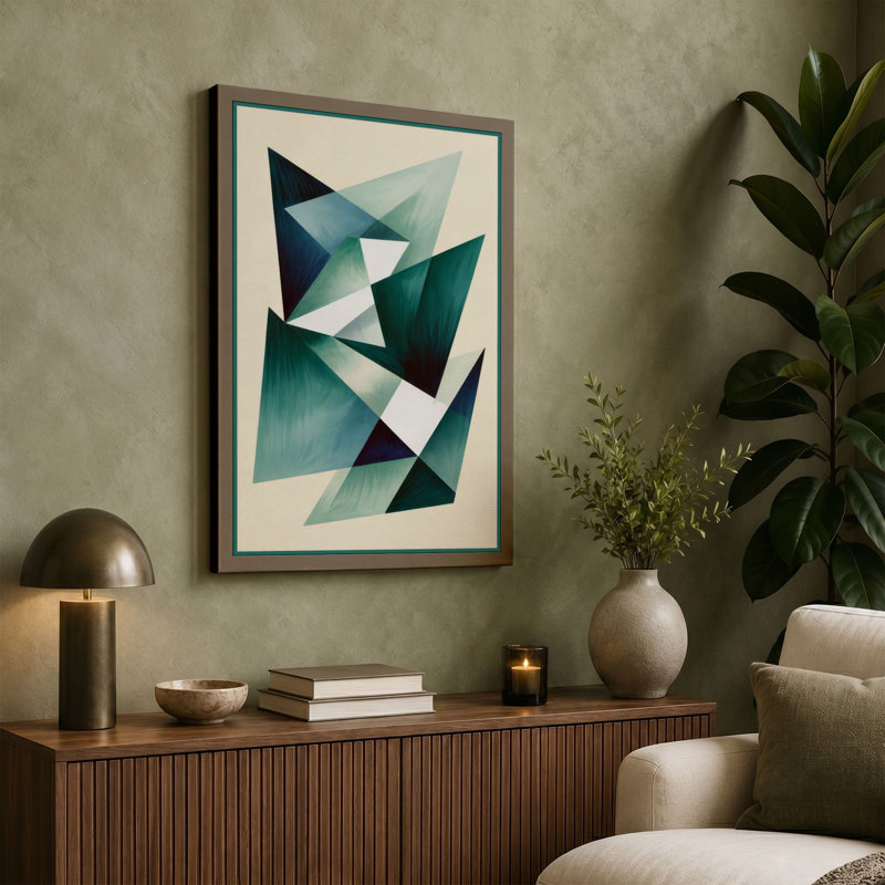 Teal Forms Geometric - Wrapped Canvas, 30x20 - 76.2 x 50.8 cm, Cream Border