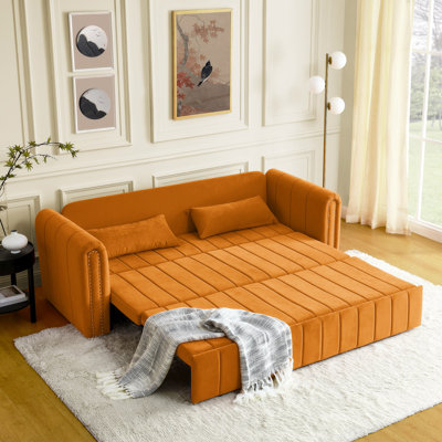 3 In 1 Pull-Out Sofa Bed Sofa Sleeper, Upholstered Lounge Sofa With 2 Drawers And 2 Pillows