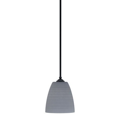 Zilo Stem Hung Mini Pendant Shown In Matte Black Finish With 8" Gray Matrix Glass