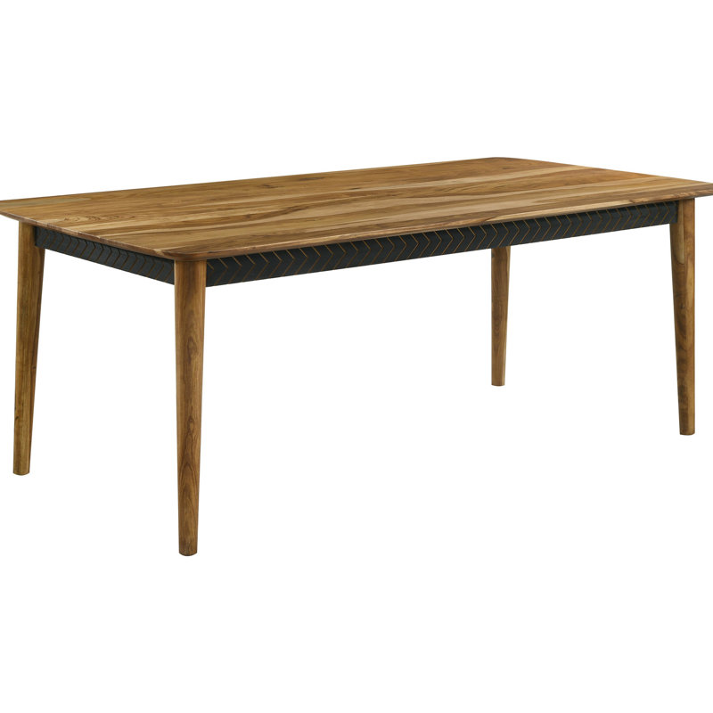 Table de salle à manger de style Mid-Century avec tablier géométrique distinctif et grain de bois naturel, tablier de 30 po de hauteur, 40 po de largeur, 80 po de longueur