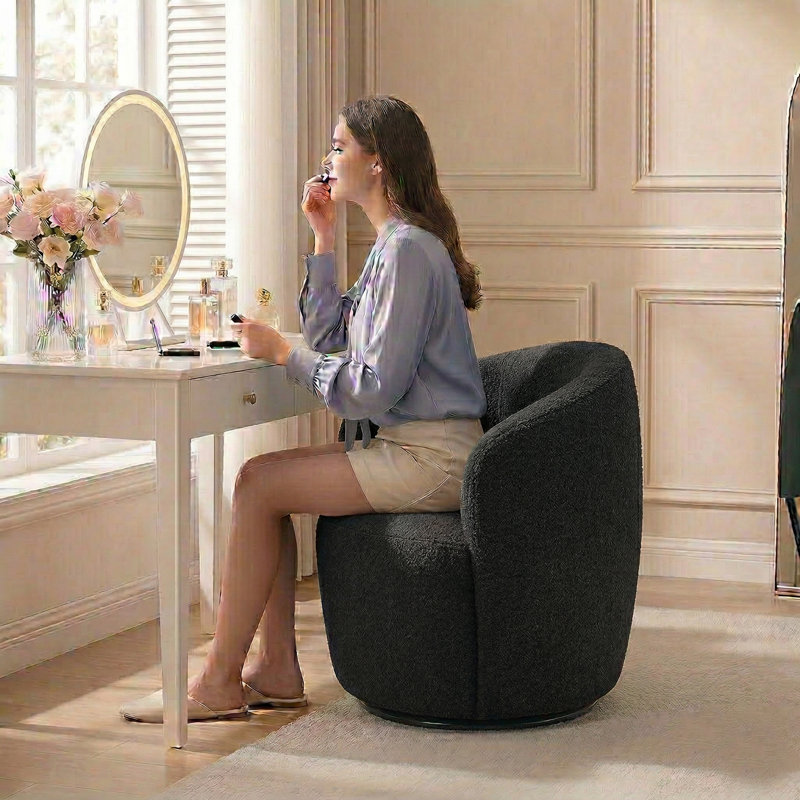 Teddy Fabric Swivel Accent Armchair Barrel Chair, Black