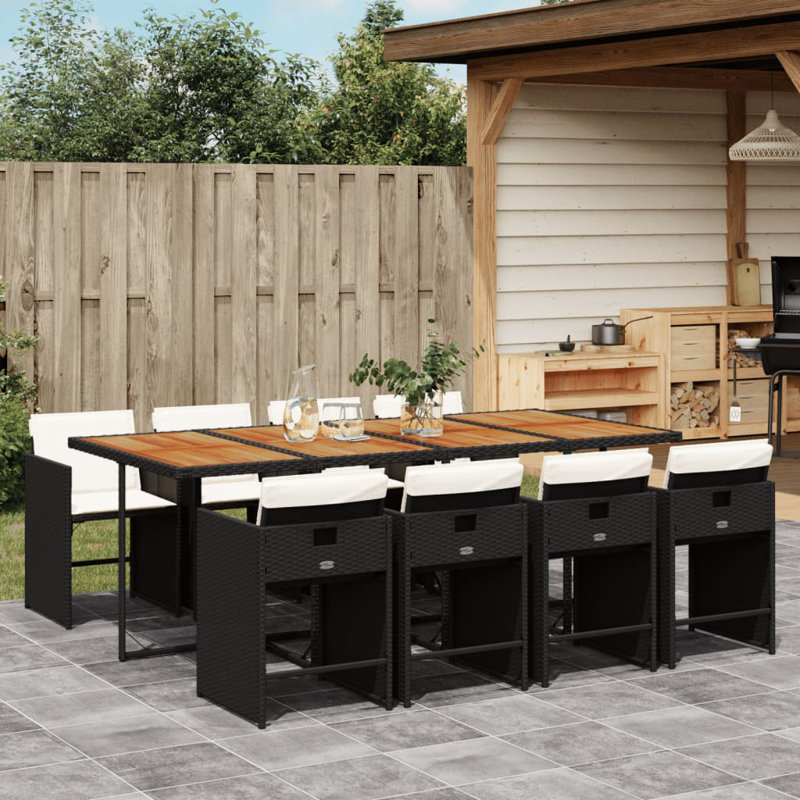  Ensemble de salle à manger de patio pour 8 personnes, noir, brun, blanc crème, Blanc, crème, Noir