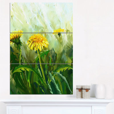 Pissenlit fleurs, ensemble de 3 reproductions d’art sur toiles tendues