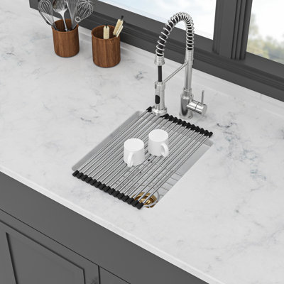 Évier de cuisine 14,86 po x 17,85 po 8,62 po en composite de granit blanc, quartz haut de gamme, réduit le bruit, robuste et, avec guide d'installation