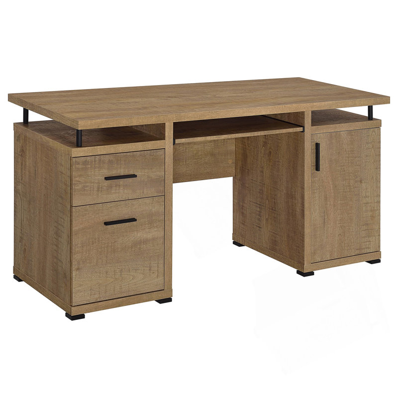 Bureau d'ordinateur avec tiroirs de rangement et tablettes ouvertes