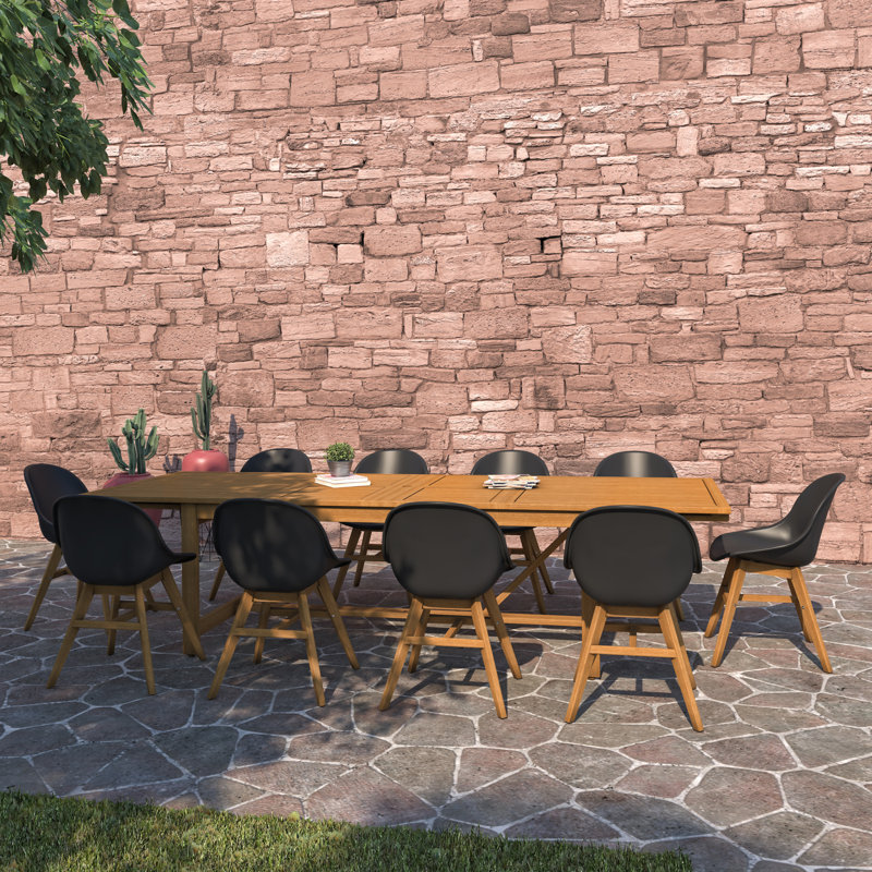 Anautica 10 - Person Patio Dining Set with Extendable Rectangular Table, Light Brown