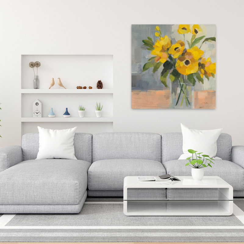 Art floral contemporain ensoleillé Ii, H 36 po x l 36 po