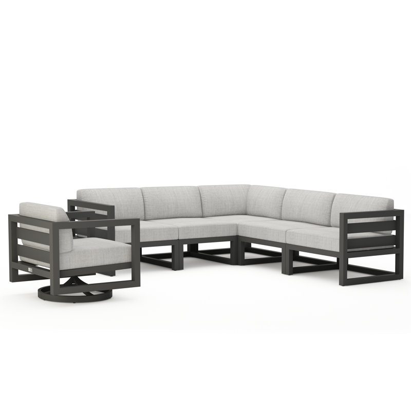Avion 6 Piece Sectional Set With Swivel, Slate, Cast Silver Sunbrella®
