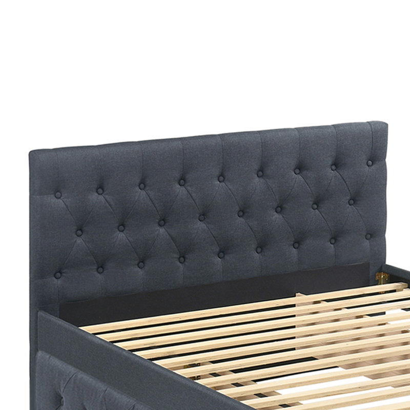 Fabric Fully Upholstered Twin Bed With Trundle, Charcoal