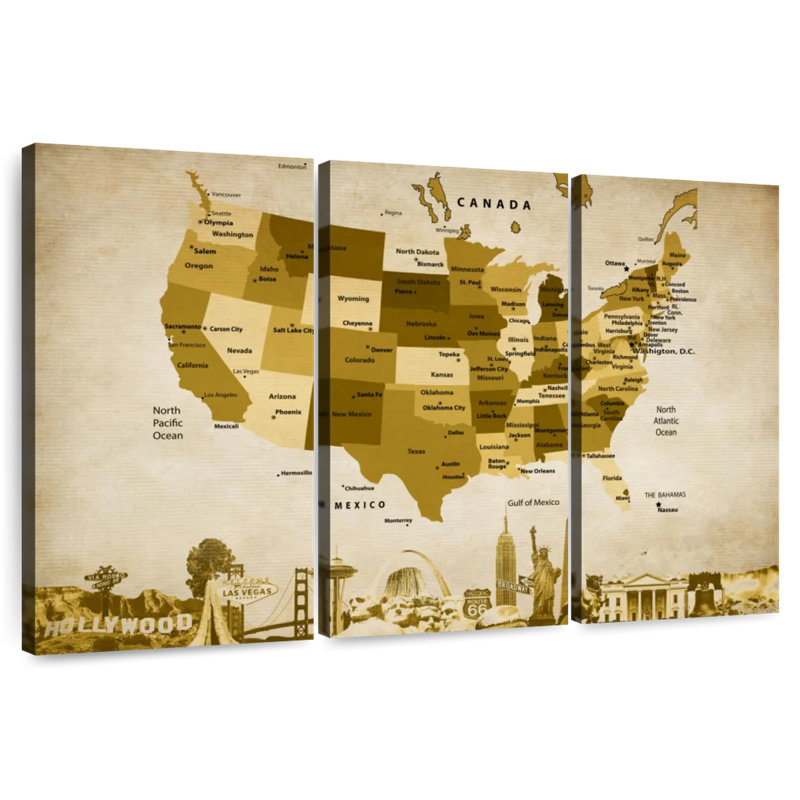 Carte des États-Unis en bronze Aliaz, H 32 po x l 50 po