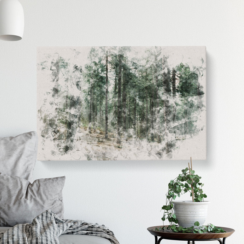 Conifer Tree Forest Vol.2 Watercolour - Wrapped Canvas Print, 60cm H x 91cm W x 3cm D
