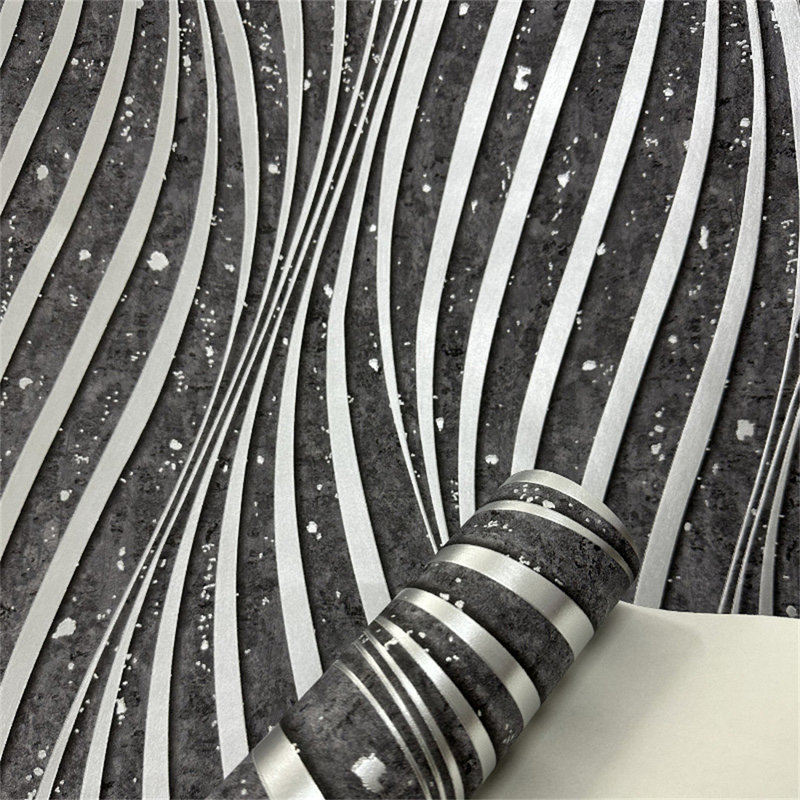 Modern Minimalist Black And Silver Striped Non-Adhesive Wallpaper For Bedroom