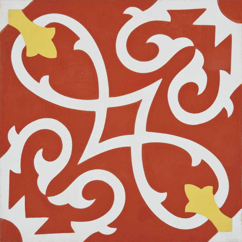 Agadir 8" x 8" Cement Patterned Wall & Floor Tile, Red/White
