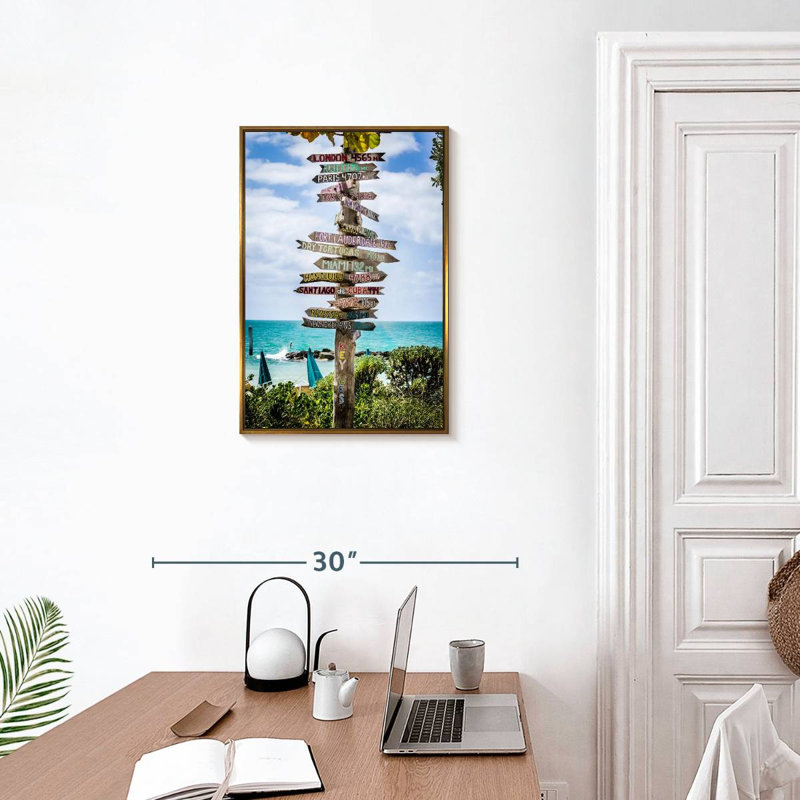 Panneaux de destination de Key West, Floating Frame Gold, 17" x 25"