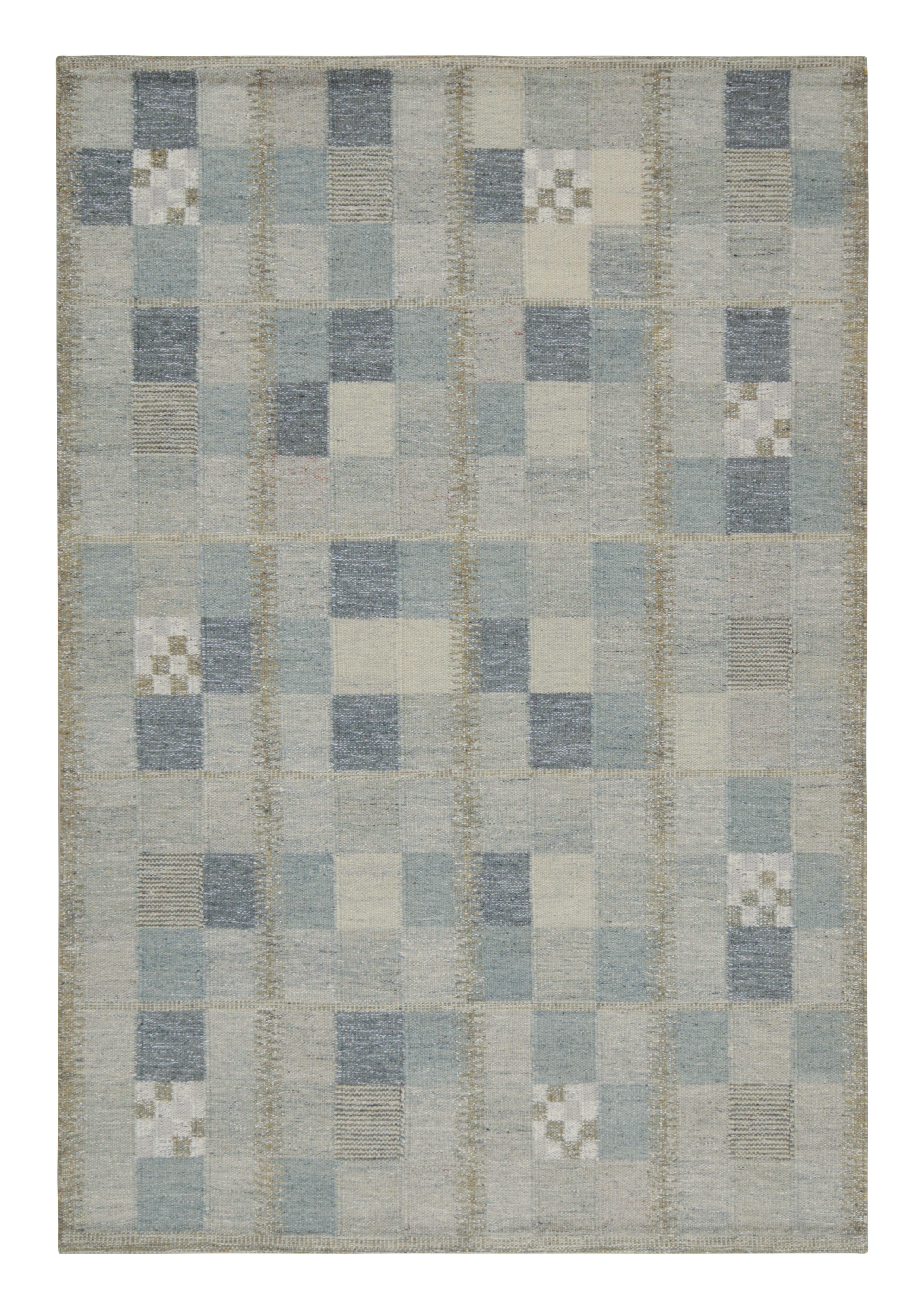 Scandinavia Rug Rug & Kilim’S Scandinavian Rug With Gray And Blue Geometric Patterns ...