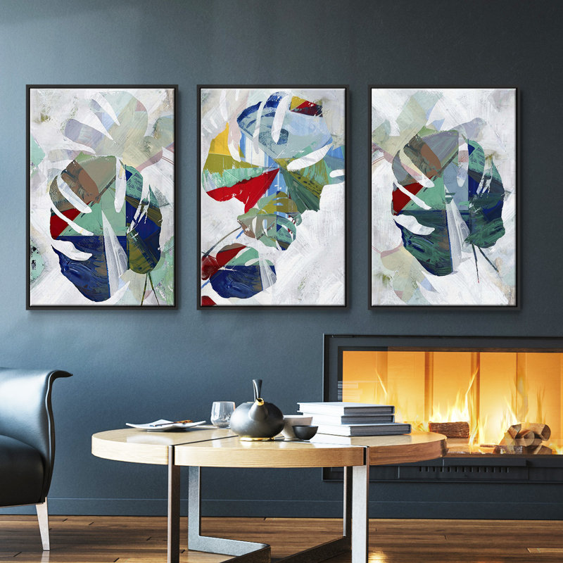 Angled Spaces I, ensemble de 3 pièces encadrées sur toile, Noir, H 27 po x l 54 po