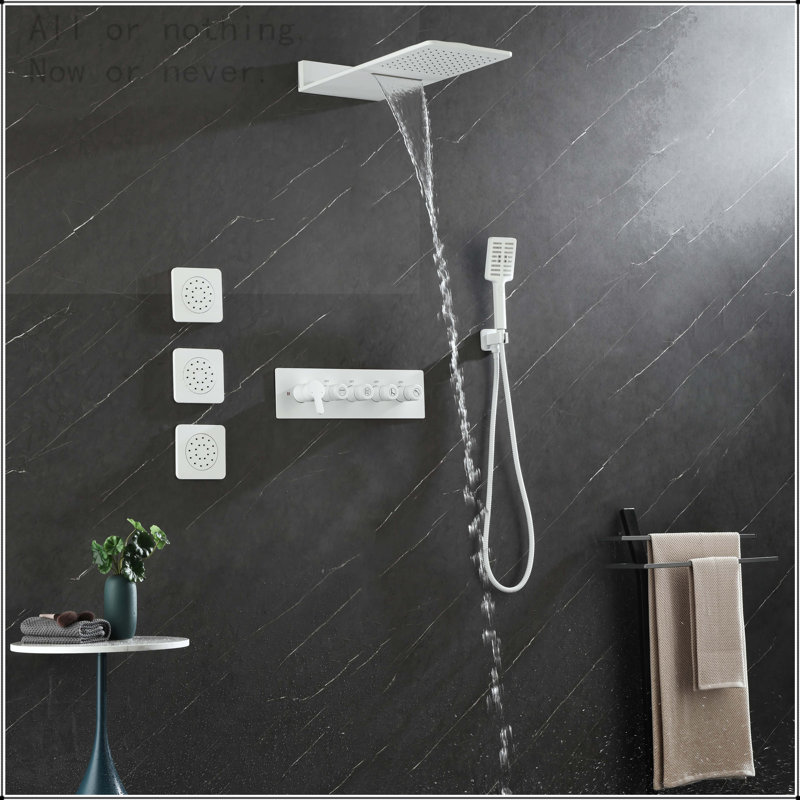 Wall Mounted Waterfall Rain Shower System with 3 Body Sprays and Handheld