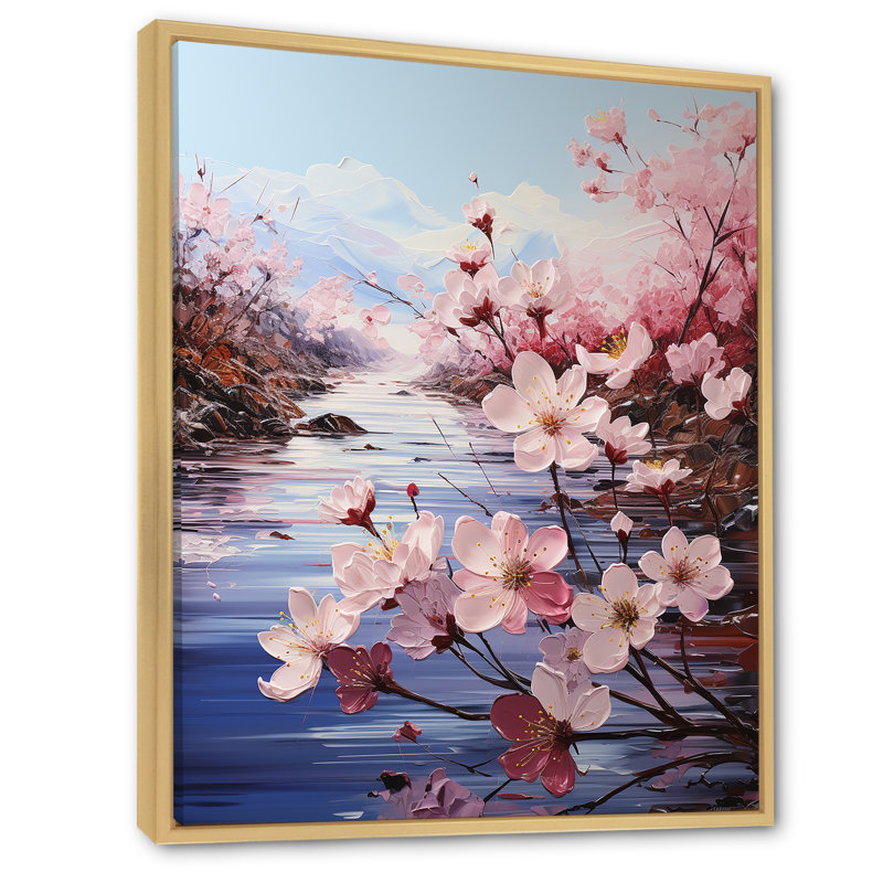 Cherry Blossom Flower Meadow sur toile, Cadre naturel flottant, H 40 po x l 30 po x P 1,5 po
