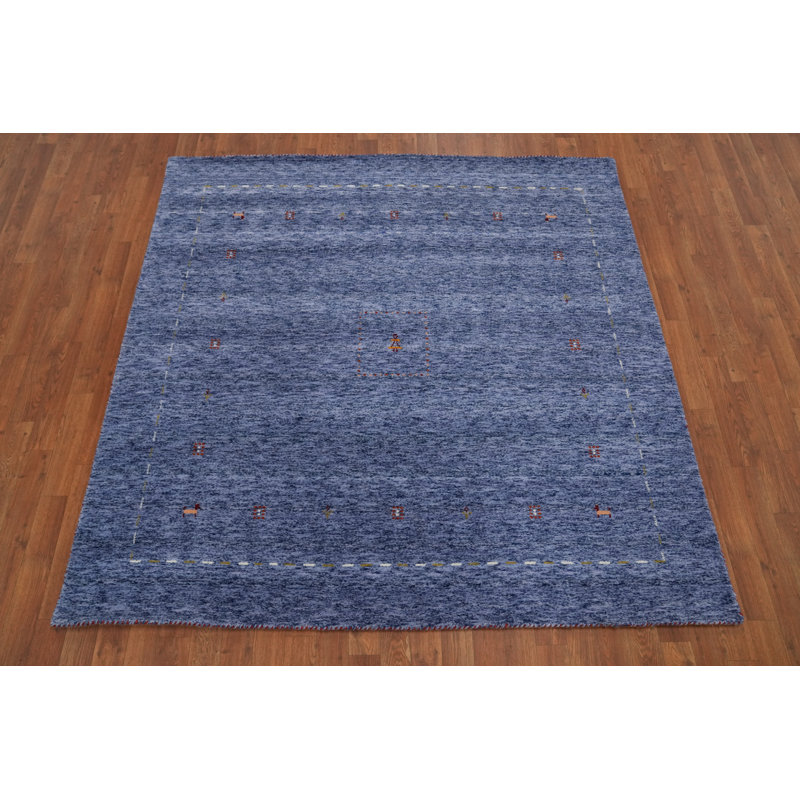 Tapis bleu fait à la main de style Gabbeh 6 x 6
