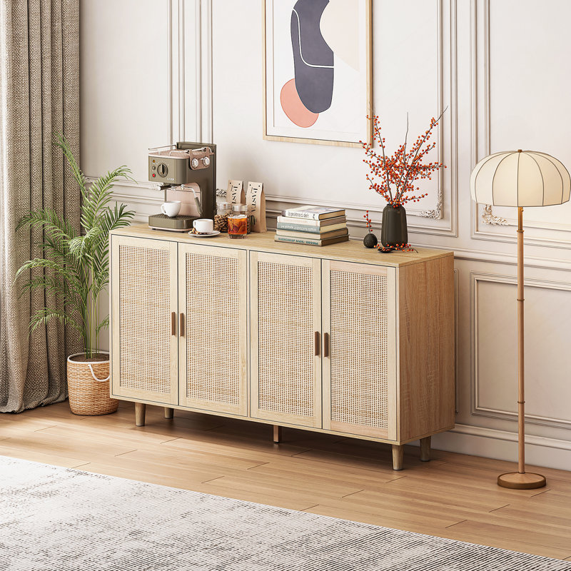 62,20 Armoire de rangement élégante et fonctionnelle en rotin à 4 portes avec beaucoup d'espace et un design élégant