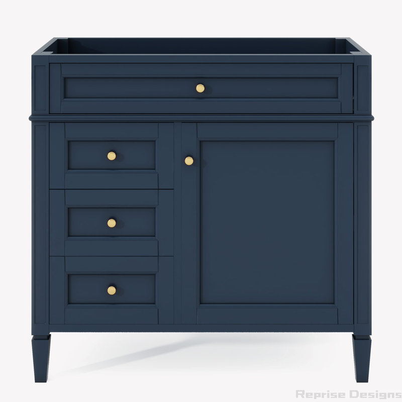 35'' Single Bathroom Vanity Base Only, Deep Blue, Gold
