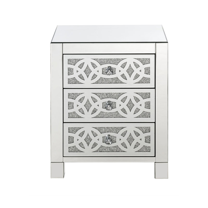 Table d'appoint avec 3 tiroirs et incrustations de faux diamants, argent