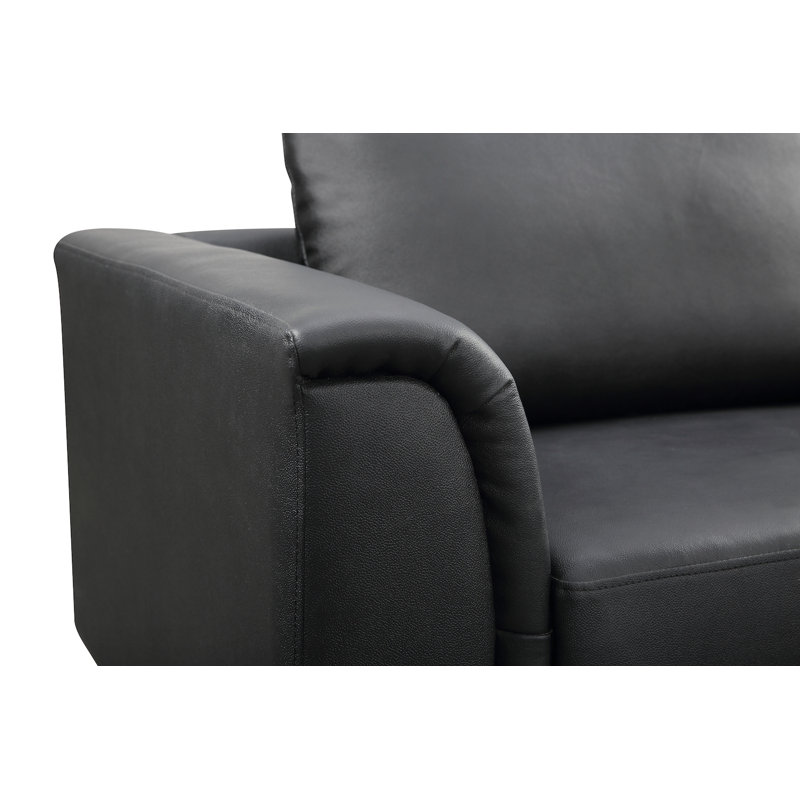 Canapé et méridienne en cuir véritable de 106 po avec repose-pieds, Cuir véritable noir, Orienté à droite (vu de face)