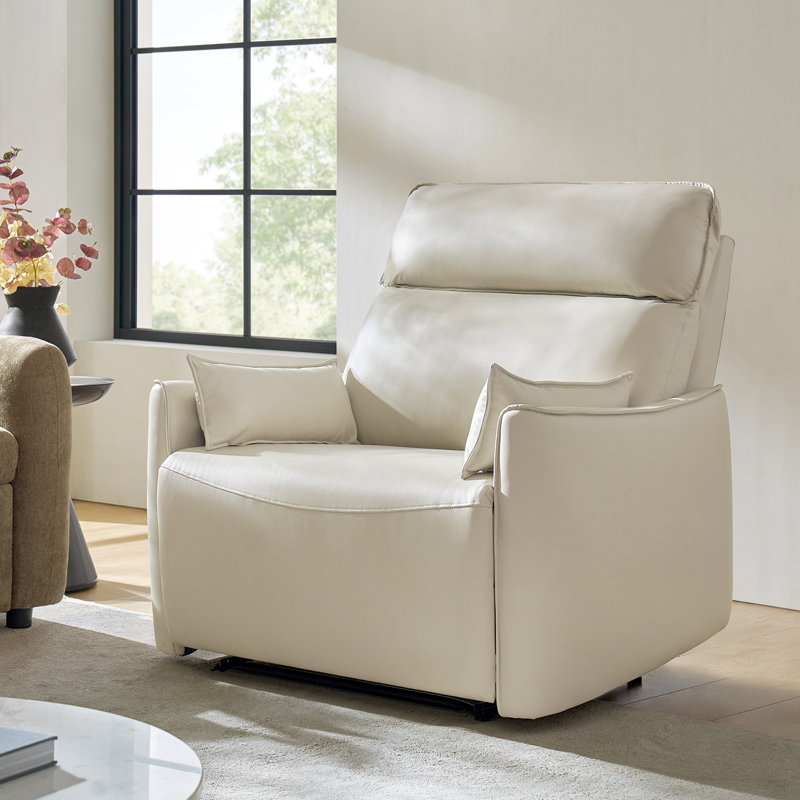Très grand fauteuil inclinable manuel en similicuir de 43,5 po Alanson, Ivoire ivoire
