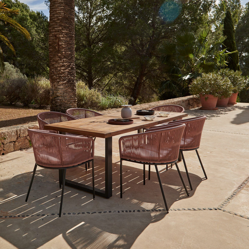 Fabiano Rectangular 8 - Person 235cm Long Dining Set with Cushions and Umbrella, 7 Pieces: Table, 6 Chairs