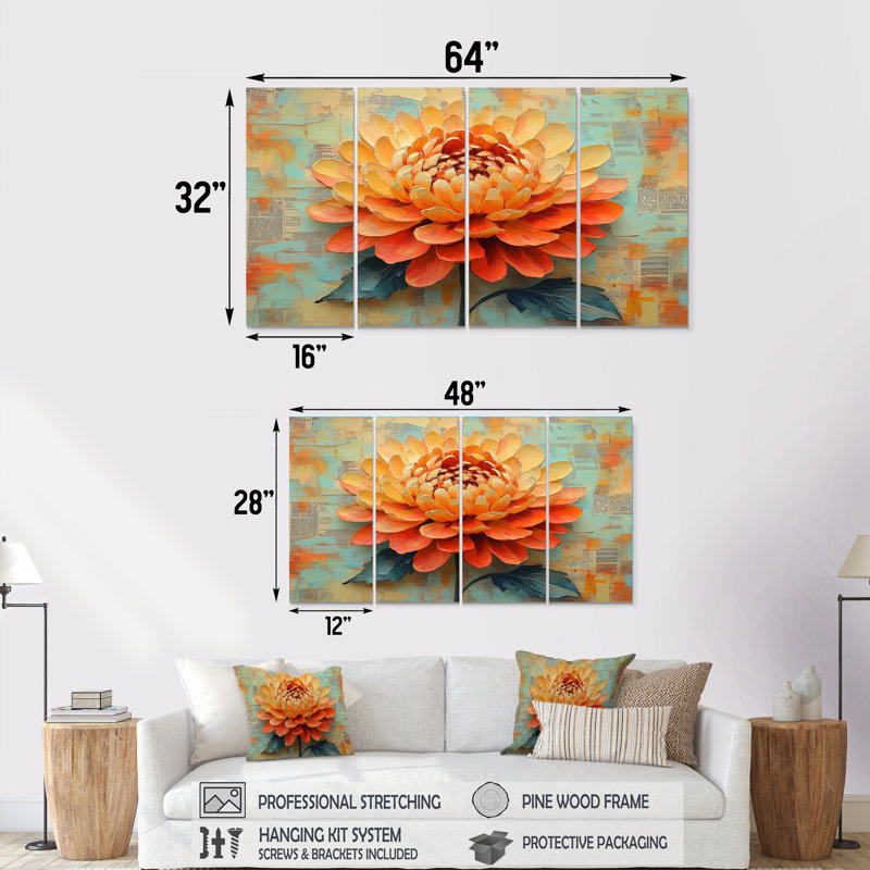 «Yellow and Orange Chrysanthemum Golden Glow», ensemble de reproduction d'art mural, H 28 po x l 48 po