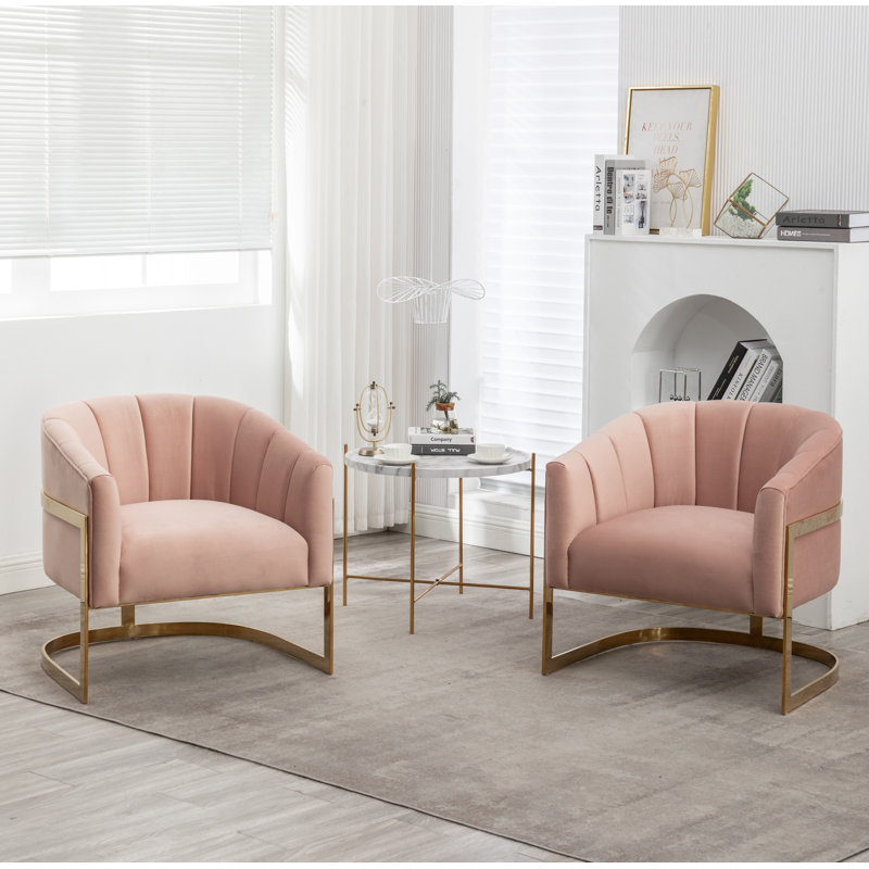 Fauteuil demi-tonneau rembourré l 30 po Romy, Velours rose