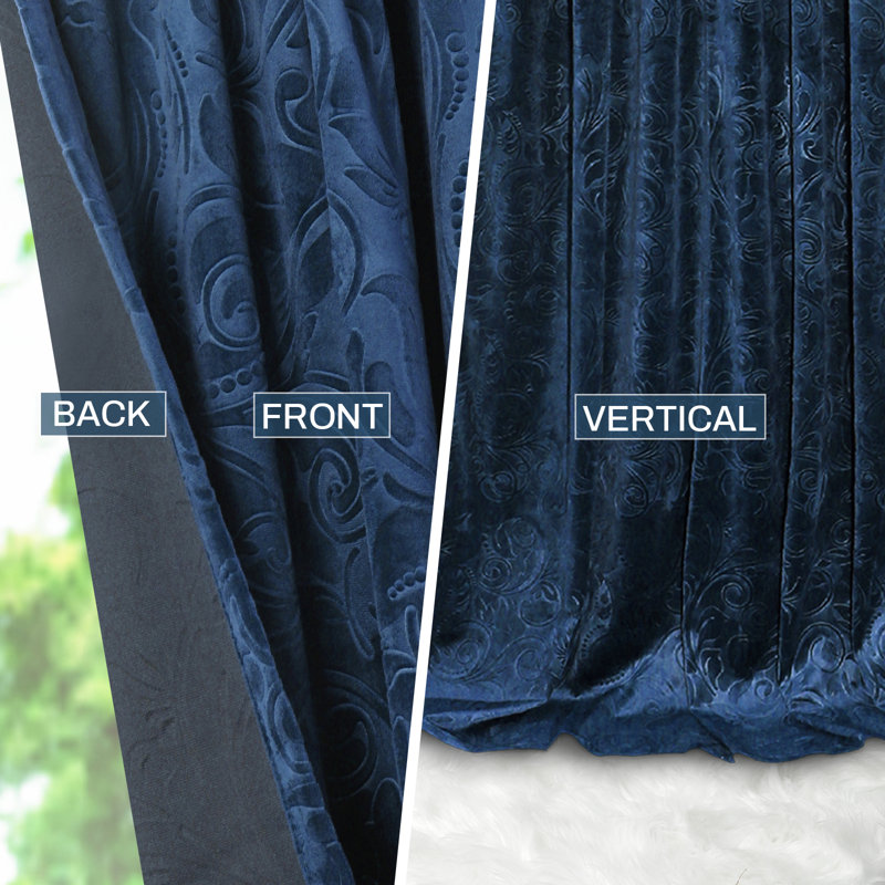 Paire de rideaux occultant en velours Jekhi, L 52 po x L 108 po, Bleu nuit