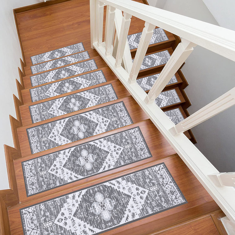 Michalah Non-Slip Indoor Stair Treads, Gray/White