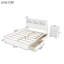 Grand lit avec tiroirs, grand lit en bois avec tête de rangement et armoire de rangement escamotable, lit en bois avec lumière et douille, blanc-131144647-131144648