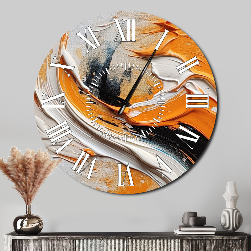 Horloge murale orange et noire Mystic Spirals IV - Abstract Spirals, Surdimensionné