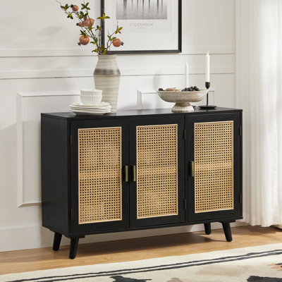 Hearn 109 cm Modern Wide Sideboard with 3 Rattan Doors