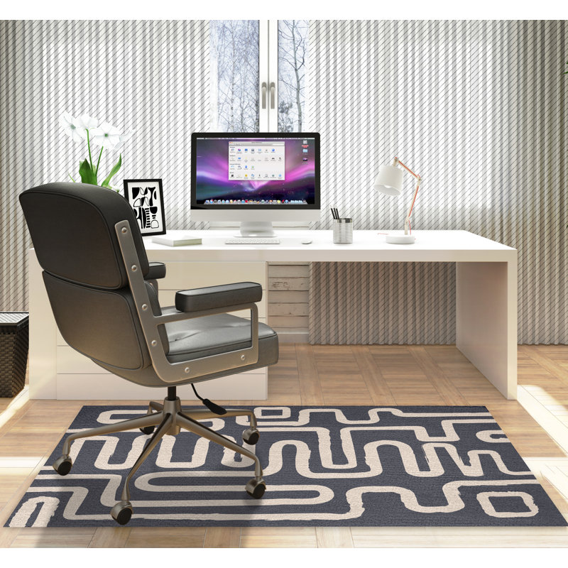 Chikka Rectangle Chair Mat with Hemmed Edges Edge for Firm Surfaces, 48" H x 72" W, Charcoal/Beige
