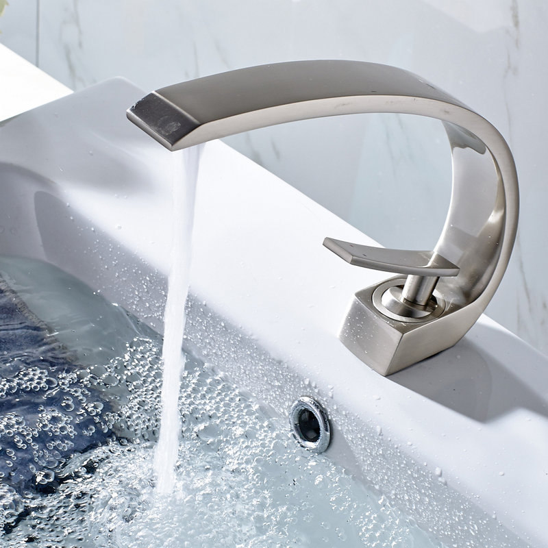 Robinet de salle de bain, robinet pour lavabo de salle de bain, robinet de salle de bain monotrou moderne, Nickel brossé