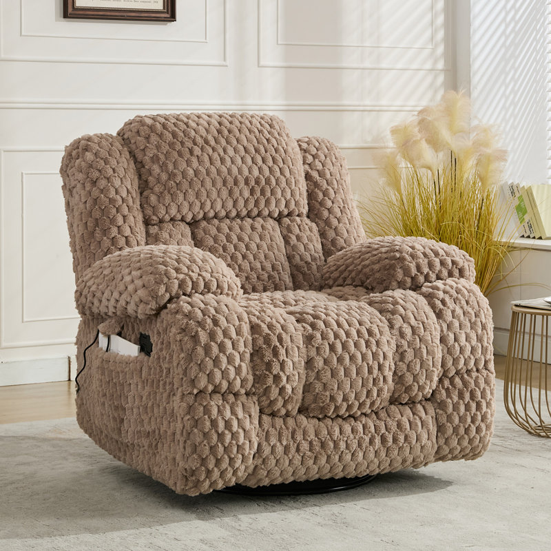 Harvard 41.3" Oversized Swivel Recliner Chair With Massage & Heating, Brown