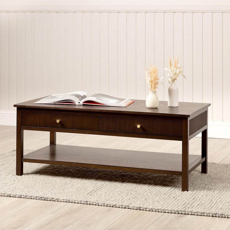 Wallsburg Wooden Coffee Table for Living Room with 2 Drawers & Shelf Storage, Brown