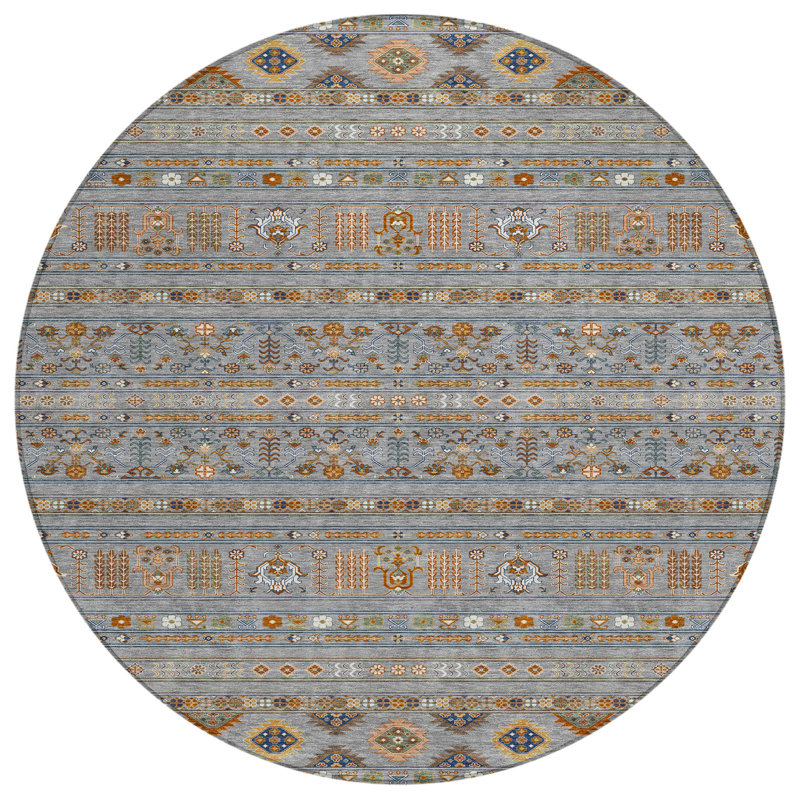 Machine Washable Indoor/Outdoor Brenden ACN2244 Navajo Rug, Round 8'