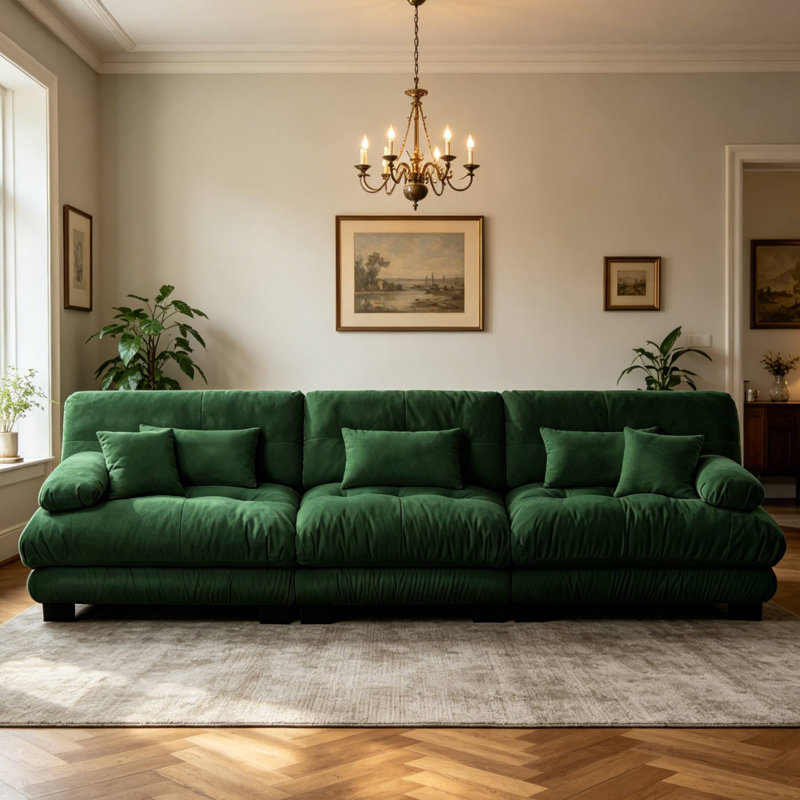 Canapé modulaire capitonné en chenille pour salon, 35.4" H x 133.8" W x 36" D, Vert