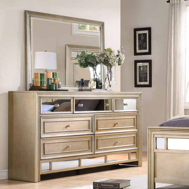 Commode 7 tiroirs avec miroir Champagne